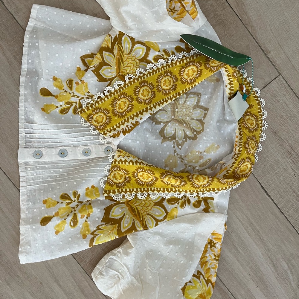 Floral Embroidered White and Yellow Blouse Farm Rio